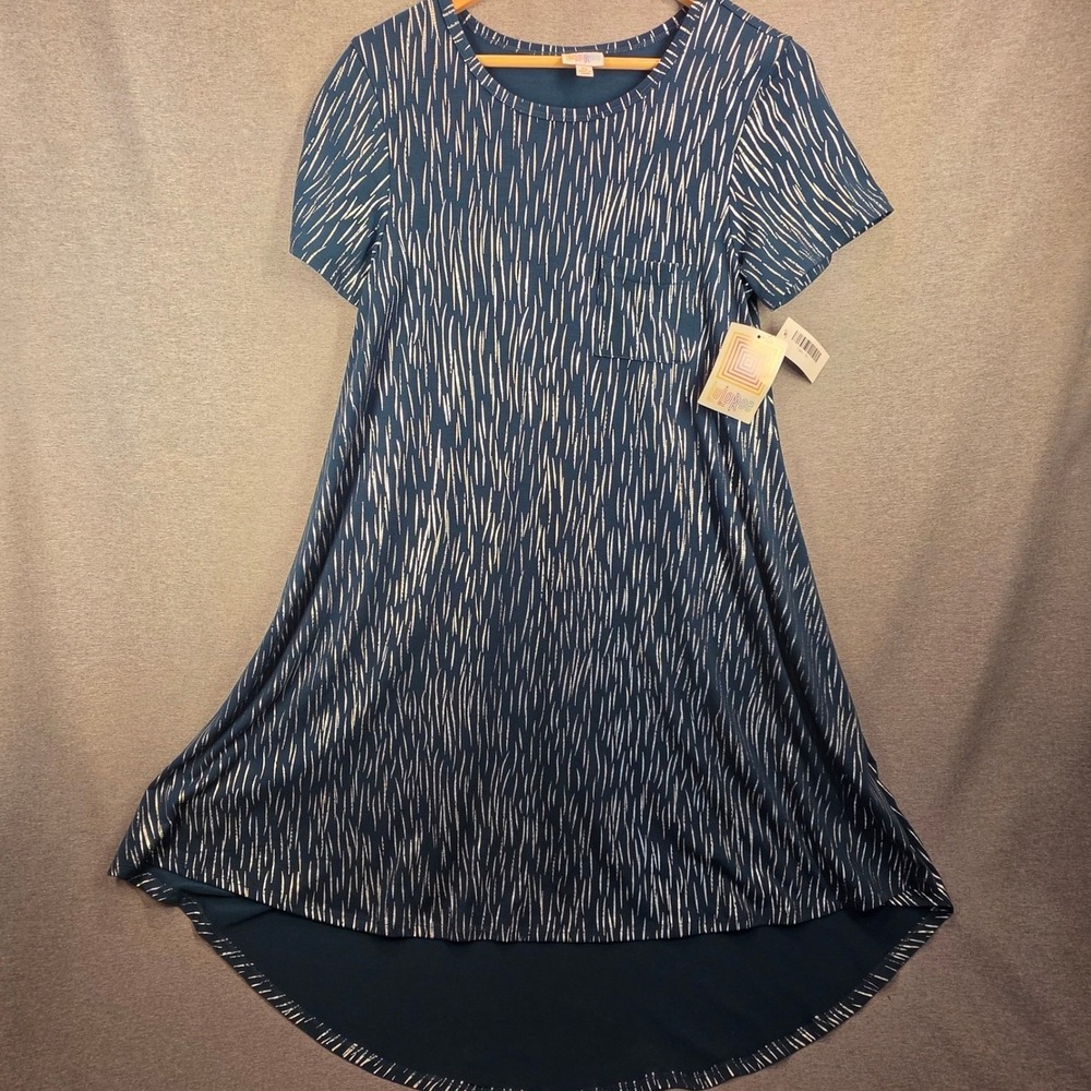 NWT! LuLaRoe Carly Women's XS Teal/Blue Silver Metallic Dress